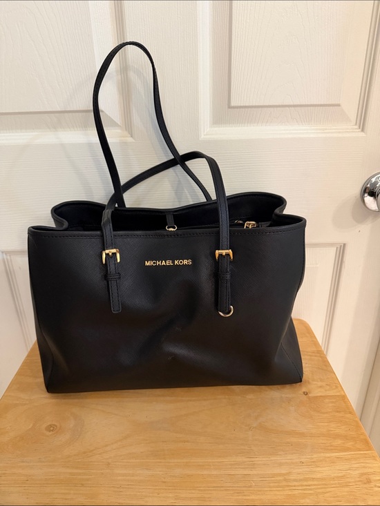 Michael Kors Handbags - Michael Kors Large Black Leather Bag with Gold Accents